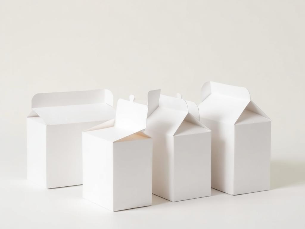 Blank white folding mono cartons arranged in a row